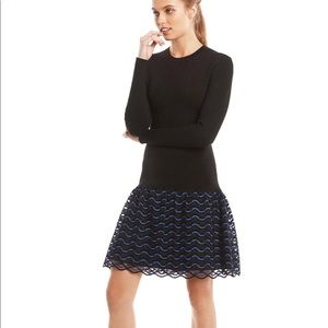 Lela Rose Wave Embroidered Lace Long Sleeve Dress